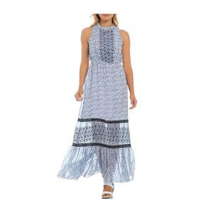 KENSIE Womens Lace Ruffled Sheer Lined Sleeveless Keyhole Maxi Evening Dress